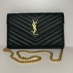 YSL Cassandre Wallet on Chain Black Leather